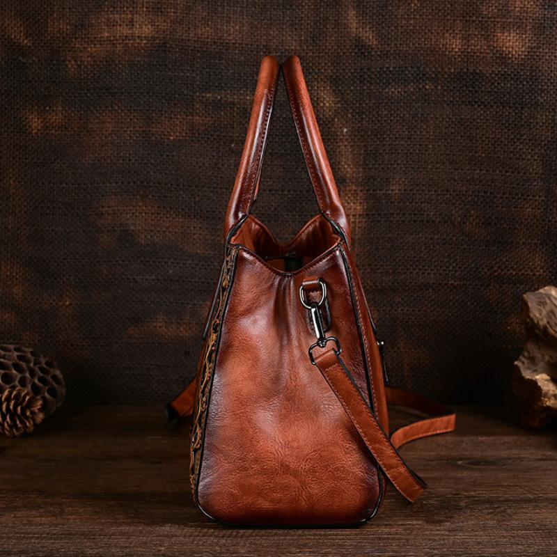 Johnature Borsa in pelle da donna in rilievo retrò squisita Borse a tracolla versatili di grande capacità