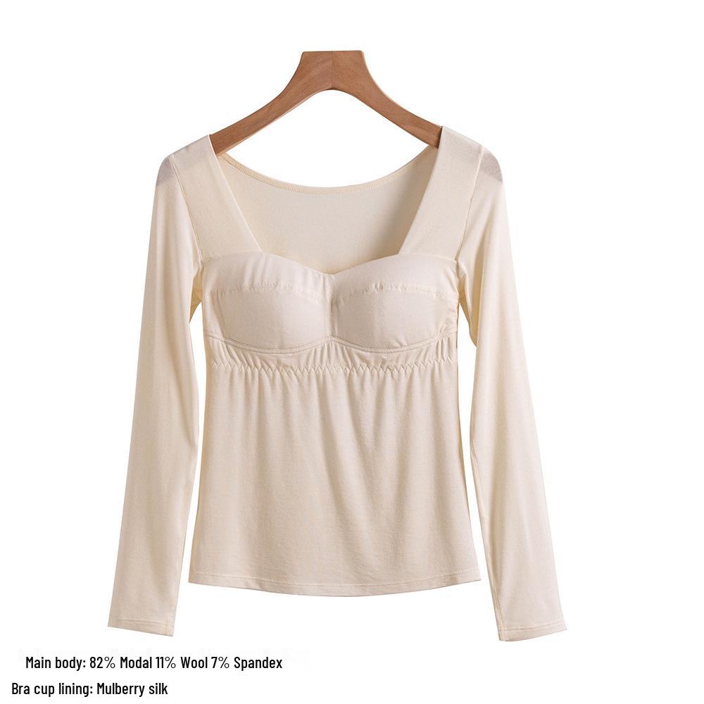 2025 Autumn Slimming Round Neck Silk Wool T-Shirt - Warm, Skin-Friendly, Solid Color