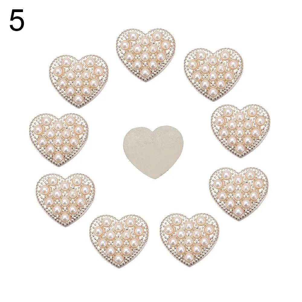 10PCS Pearl Flower Rhinestone Buttons Sparkling Crystal Hairpins Decorative Buttons for Clothes DIY Apparel Sewing Accessories