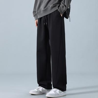Men's Spring and Autumn New Solid-color Casual Pants Loose Straight Drape Wide-leg Pants Drawstring Youth Sweatpants