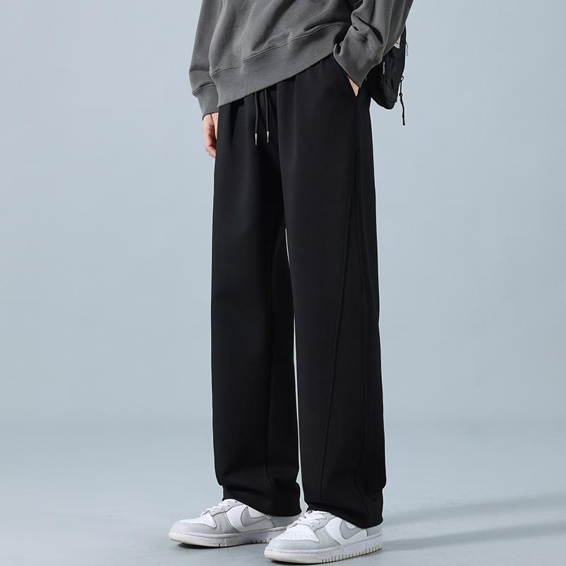 Men's spring and autumn new solid-color casual pants loose straight drape wide-leg pants drawstring youth sweatpants
