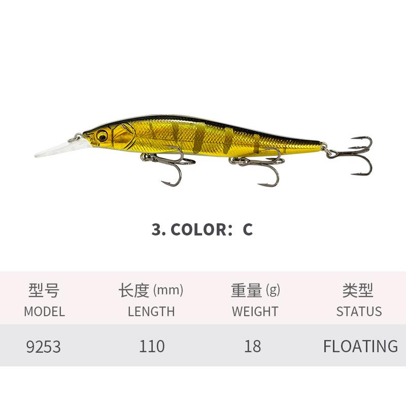 18g 11cm/4.3in 12 Colors Floating Minnow Lure with Barbed Treble Hooks#6 Long Casting Minnows Sea Fishing Minnow Fishing Lure