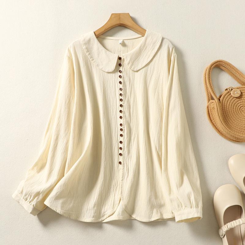 Plus Size Women s French Retro Doll Collar Long-Sleeve Slimming Shirt for Autumn XL абрикосовый