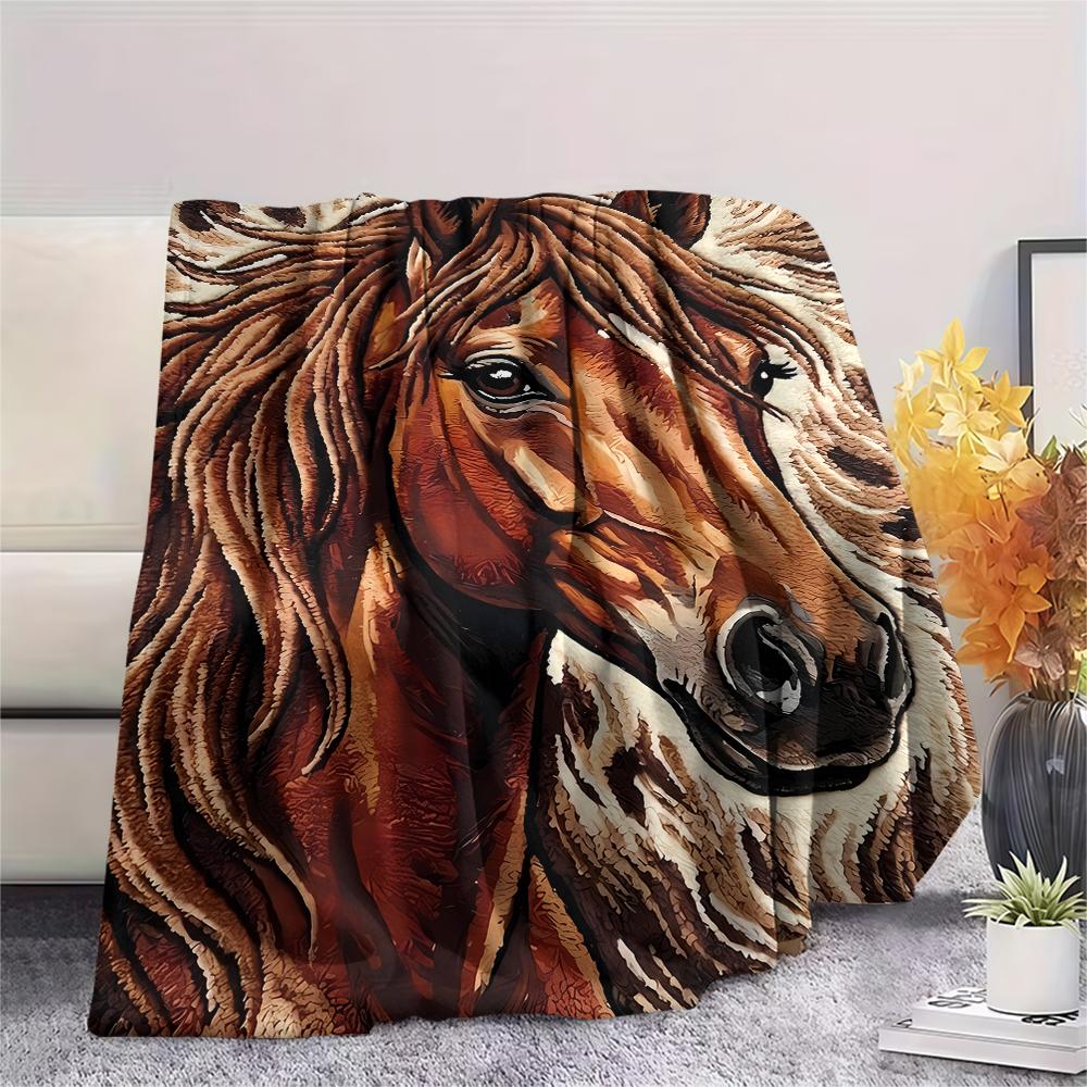 Felt wool lamb and horse lion Print Flannel Blanket,High quality Comfortable for All Seasons,Home Decor,Warmth and Comfort,Perfect for Christmas Gifts