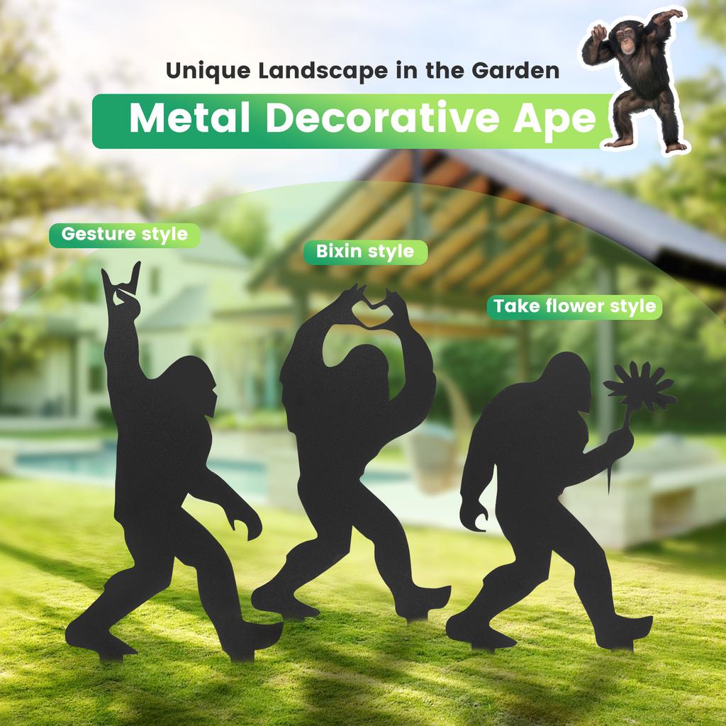3 Peças Estaca de Jardim Sasquatch Silhueta de Homem Macaco de Metal Decoração de Quintal Estaca de Silhueta Preta para Decoração de Jardim, Pátio, Gramado Arte de Parede