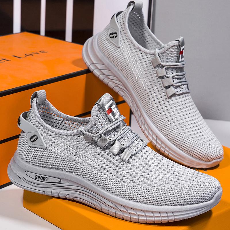 Mesh large size men's shoes 2025 summer hollow breathable casual shoes soft sole simple sports shoes