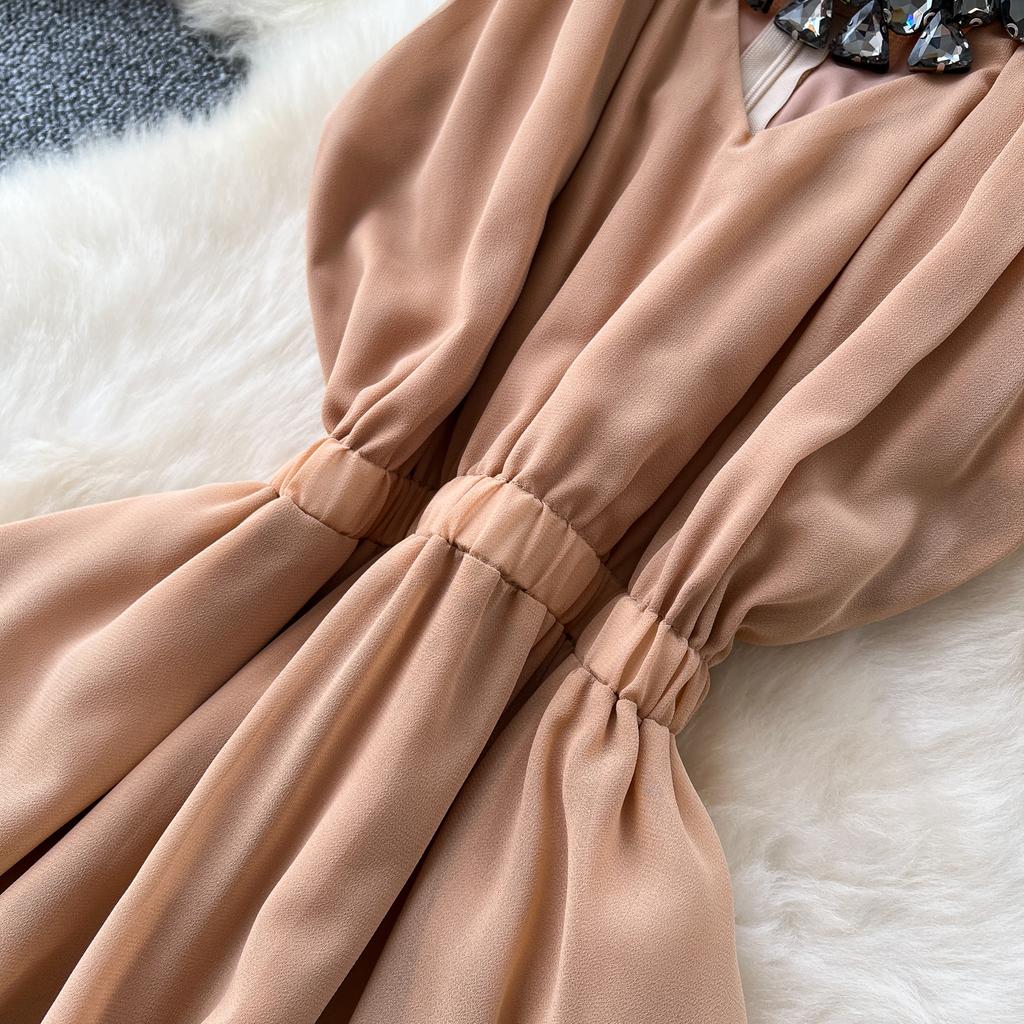 Été Femmes Luxe Diamants Sans Manches Uni Mousseline Vacances Plage Long Maxi Grande Évasée Débardeurs