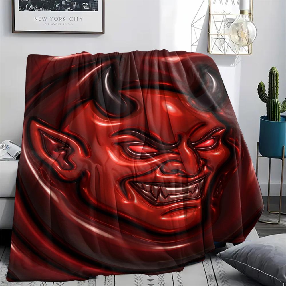 1Pc Demon Print Flannel Blanket, High quality Comfortable for All Seasons, Home Decor, Warmth and Comfort, Perfect for Christmas Gifts W94