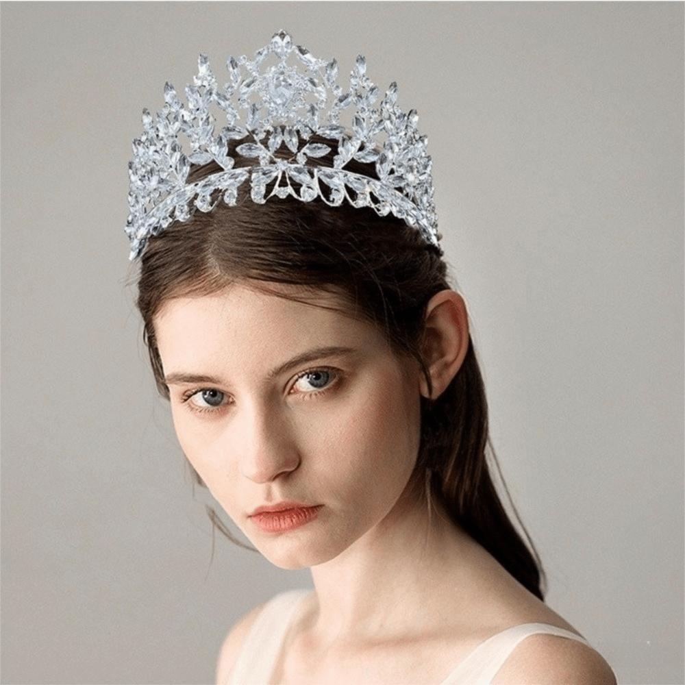 Simple Rhinestone Baroque Pageant Crowns Big Cake Decorations Queen Princess Tiara Alloy Sparkling Bridal Crowns Party Supplies