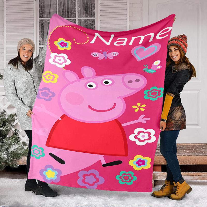 Personalized Custom Name Blanket - Peppa Pig Print Design,Blanket for Sofa,Bed,Travel,Camping - Soft and Warm, Great Gift