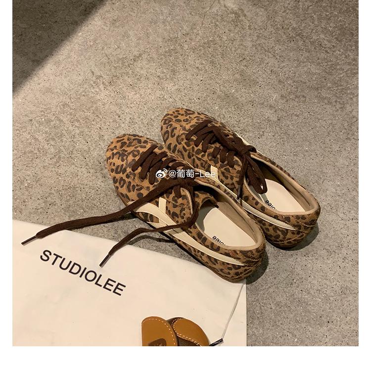 

Леопардовый принт, круглый носок, низкий каблук, немецкие тренировочные туфли, женская обувь 2025, ранняя осень, новые, универсальные, удобные, легкие, повседневные, туфли Форреста Гампа 40 цветной печати леопарда