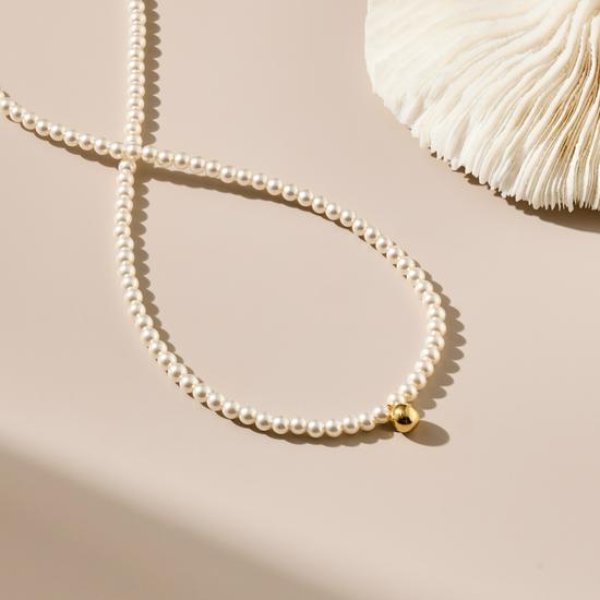 Elegant French Minimalist Pearl & Crystal Necklace - Delicate Gold Bean Chain for Everyday Wear by Women