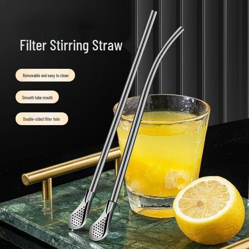 Eco-Friendly Stainless Steel Straw Spoon & Stirrer for Coffee, Milk Tea, and Juice