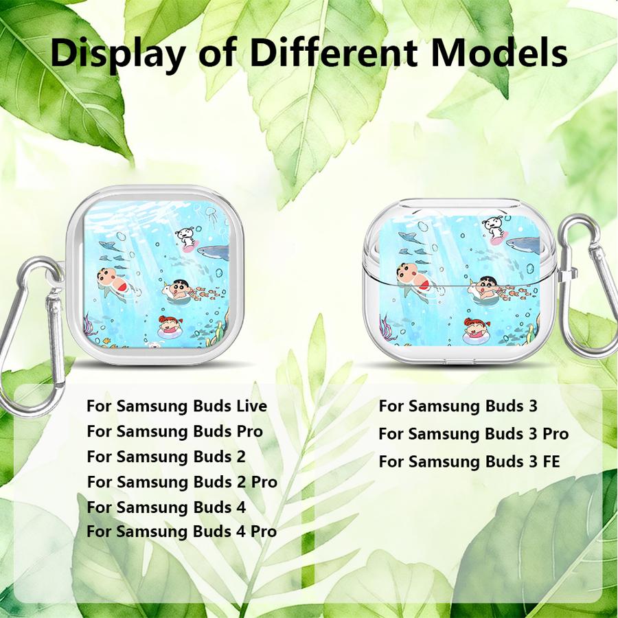 Crayon Cute Shinchan Case For Samsung Galaxy Buds 3Pro 4Pro 2 Live 2Pro 3 FE 4 Pro Clear Earphone Cases Cover With Hook