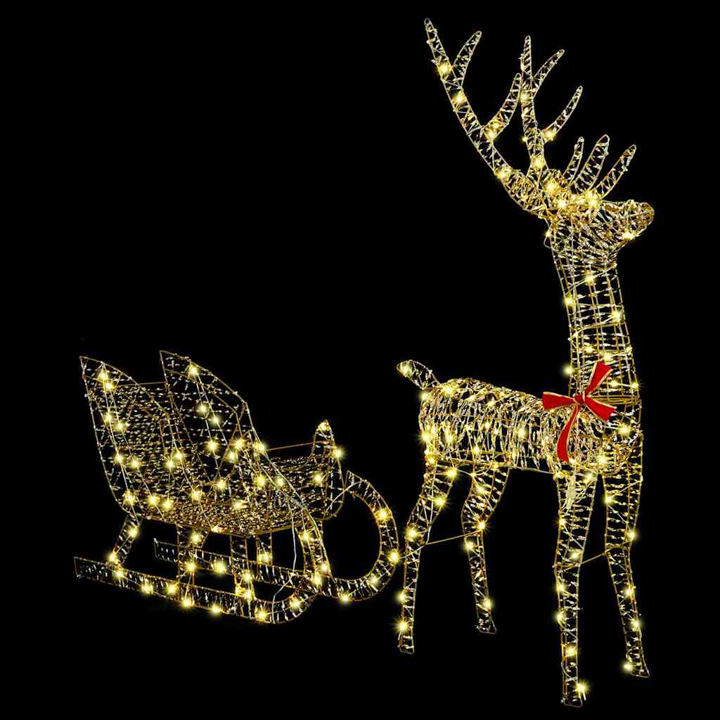 Reindeer Pull Sled Warm White 70 X 26 X 129 Cm PET