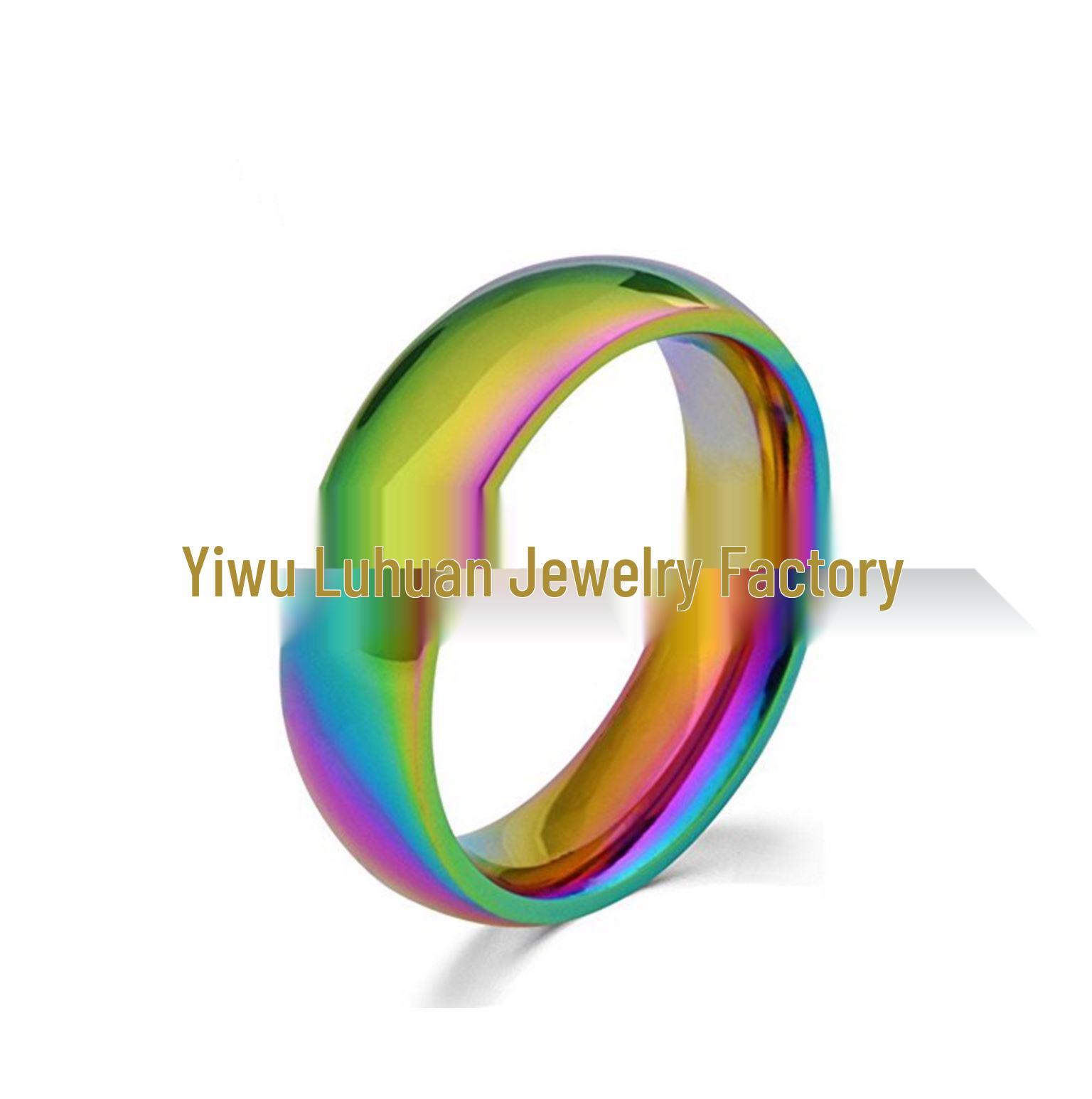 

2017 Korean Style Colorful Rainbow Glare Stainless Steel Ring Size 7