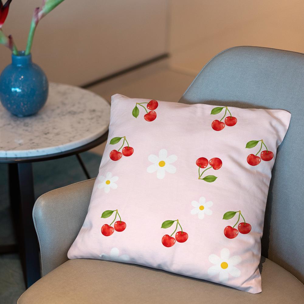 Pink bow cherry Cushion Cover 2-in-1 Reversible Plush Pillow Cover | Car/Sofa/Bed | Perfect Gift