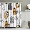Tenda da Doccia con Stampa Cartoon Moderna Set Decorazione Bagno Gatti Cani Carini Per Decorazione Bagno di Casa A Strisce Bianche Grigie Gialle Nere