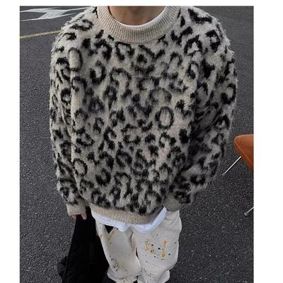 Maglione a Maglia Unisex Retro con Stampa Leopardo: Maglione Hipster Cool Girocollo con Cavalluccio Marino di Peluche