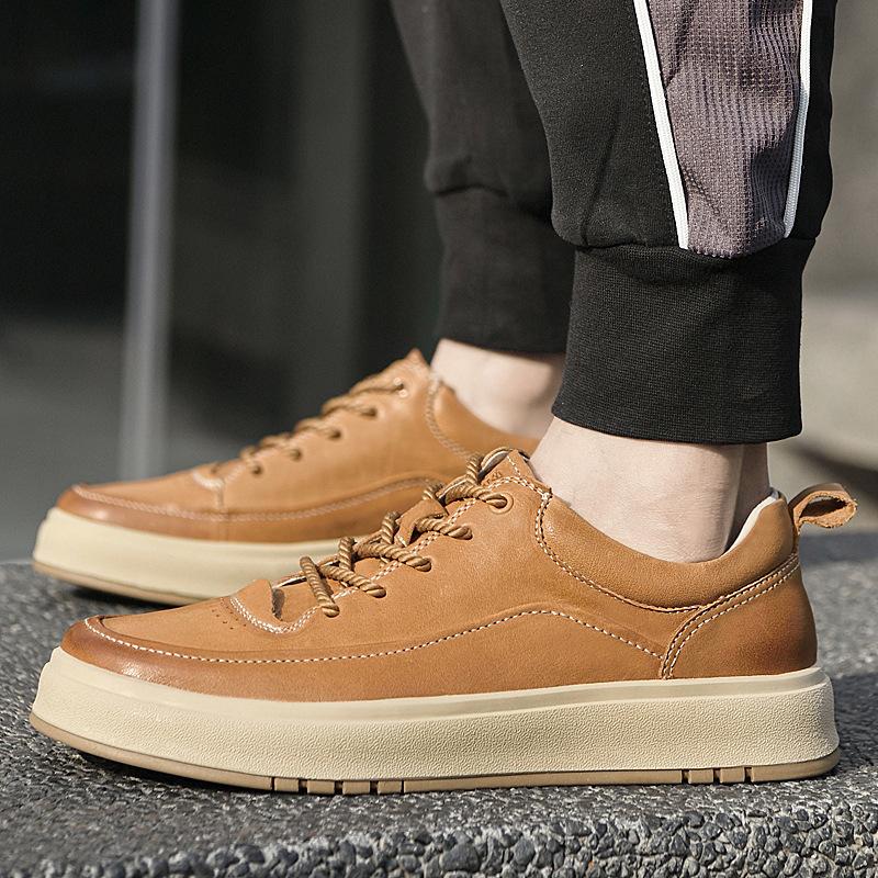 

Повседневная обувь в британском стиле, тренд, лето, новая мягкая подошва, ретро, легкие низкие деловые кожаные туфли, хулиганские, красивые уличные туфли 39 светло-коричневого