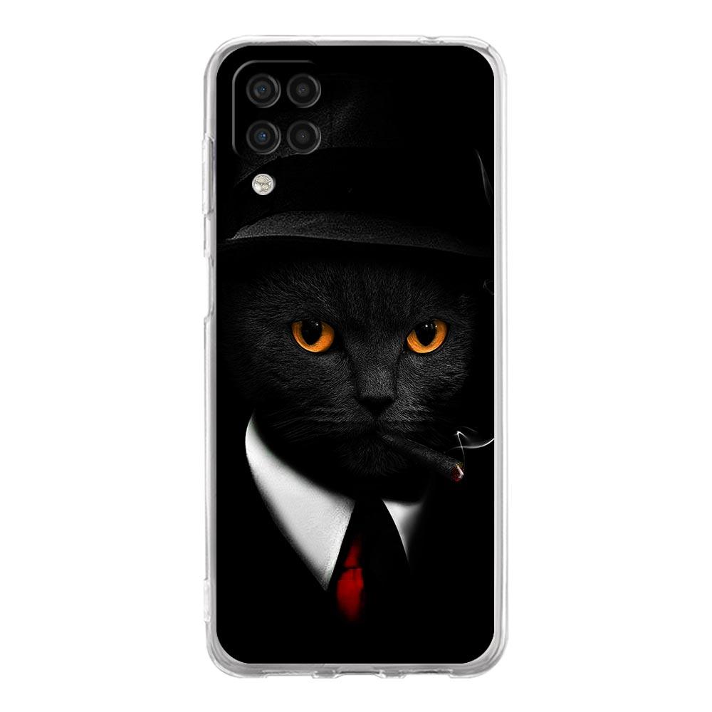 Case For Samsung Galaxy A13 A23 A33 A53 A73 5G A51 A71 A21S A12 A11 A31 A41 A03s A52 A32 A22 Clear Cover Black Cat Staring Eye