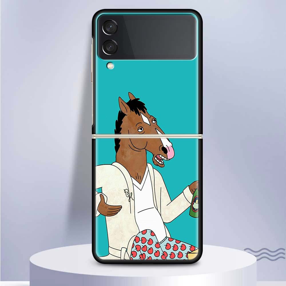 Cartoon B-BoJack Horsemans For Samsung Galaxy Z Flip 5 4 3 5G Phone Case Black Hard Cover ZFlip 5 4 3 Luxury Shockproof Bumper C