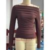 Autumn Base Shirt Slim Fit Pullover Top Slanted Shoulder Long Sleeved Women's T-shirts