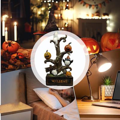Tree Sculpture For Halloween Welcome Tree Shape Halloween Decoration Light Up Resin Scene Prop Collectible Ornaments For Teens