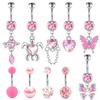 Stainless Steel Pink Dot Drill Navel Ring Nail Butterfly Zircon Simple Navel Buckle Piercing Ornament