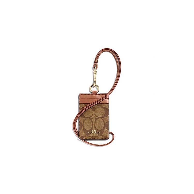

Coach Signature Canvas ID Lanyard Card Holder With Leather Trim For Daily Use Basic Set (Bag+Dust Bag)