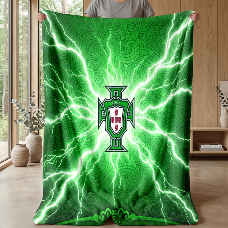 Portugal Football Printed Flannel Blanket Skin Friendly Warm Decorative Throw for Indoor Couch Bed Daily Use