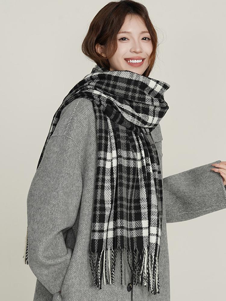 New Knitted Retro Scarf Headscarf Winter Women Men Preppy Plaid Tassels Scarve Pashmina Mujer Femme Male Foulard Wrap Shawl