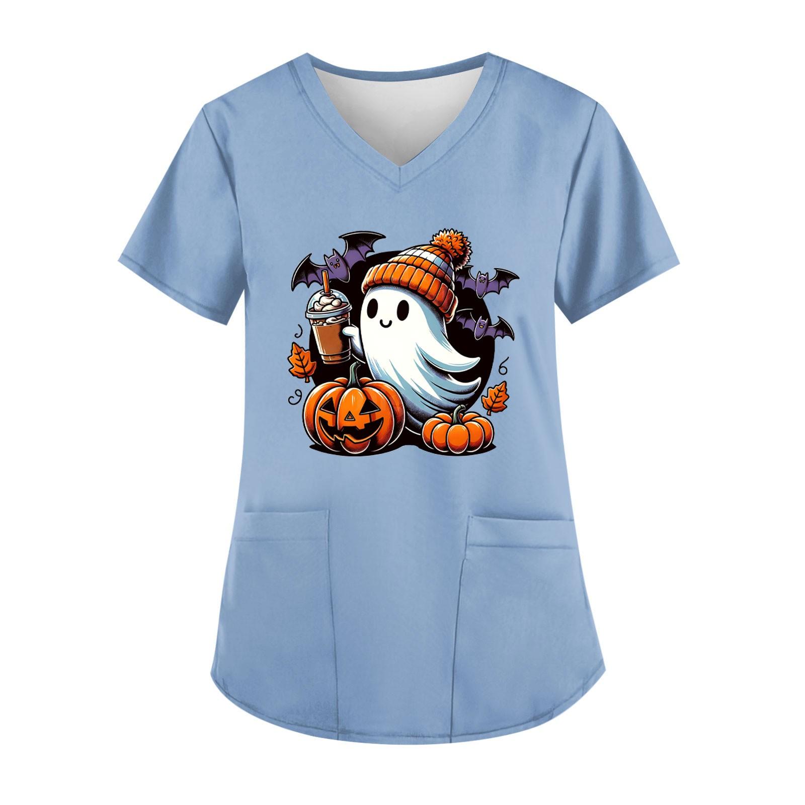 

Женская мода V-образный вырез повседневные Хэллоуин принтованные топы с карманами рабочая одежда L