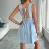VEZFAA Women's Fashion Summer Spring Stripe Print Sleeveless V-Neck High Waist Casual Dresses