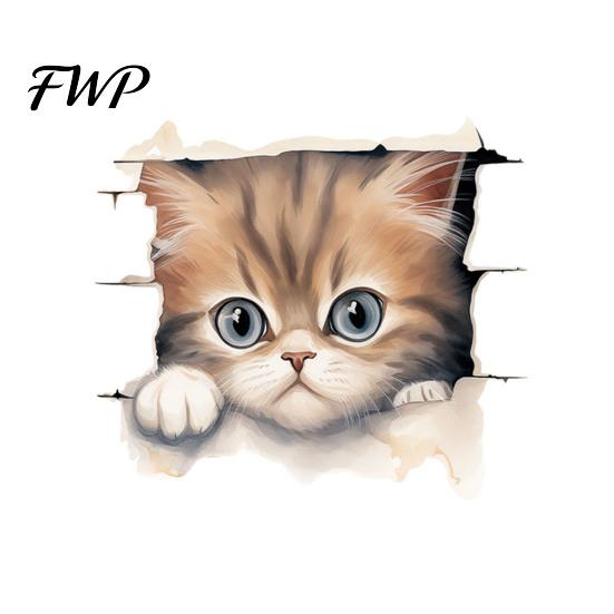 Peel Stick Toilet Decal Broken Wall Cat Sticker, And Decor Easy Application Window Sticker Decal, Removable Waterproof PVC Lid for Bathroom