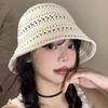 Casual Knitted Fisherman Hat Wide Brim Foldable Sun Hat Sun Protection Solid Color Hollow Beach Cap