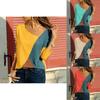 Elegant Women T-shirts Long Sleeve Round Neck Patchwork Pullover Slim Fit Female Tops