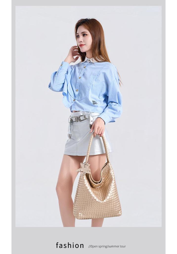 Summer 2026 Woven Texture Shoulder Bag: Large Capacity, Daily Commute Essential, Versatile Fashion for Mother and Daughter