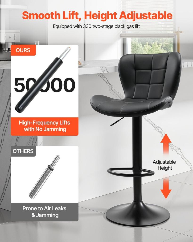 Bar Stool Set of 2, Modern PU Leather Counter Height Stools, Swivel Kitchen Barstool with Back and Footrest, Height Adjustable Armless Bar Chair,