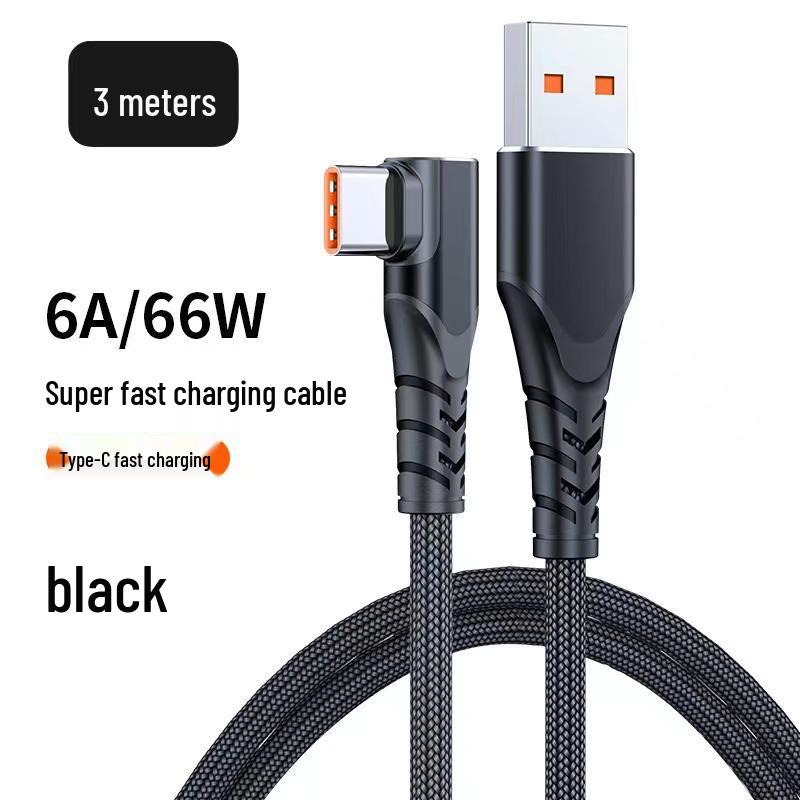 Type-C Elbow 6A Fast Charging Cable for Mobile Gaming and Super Fast Charging
