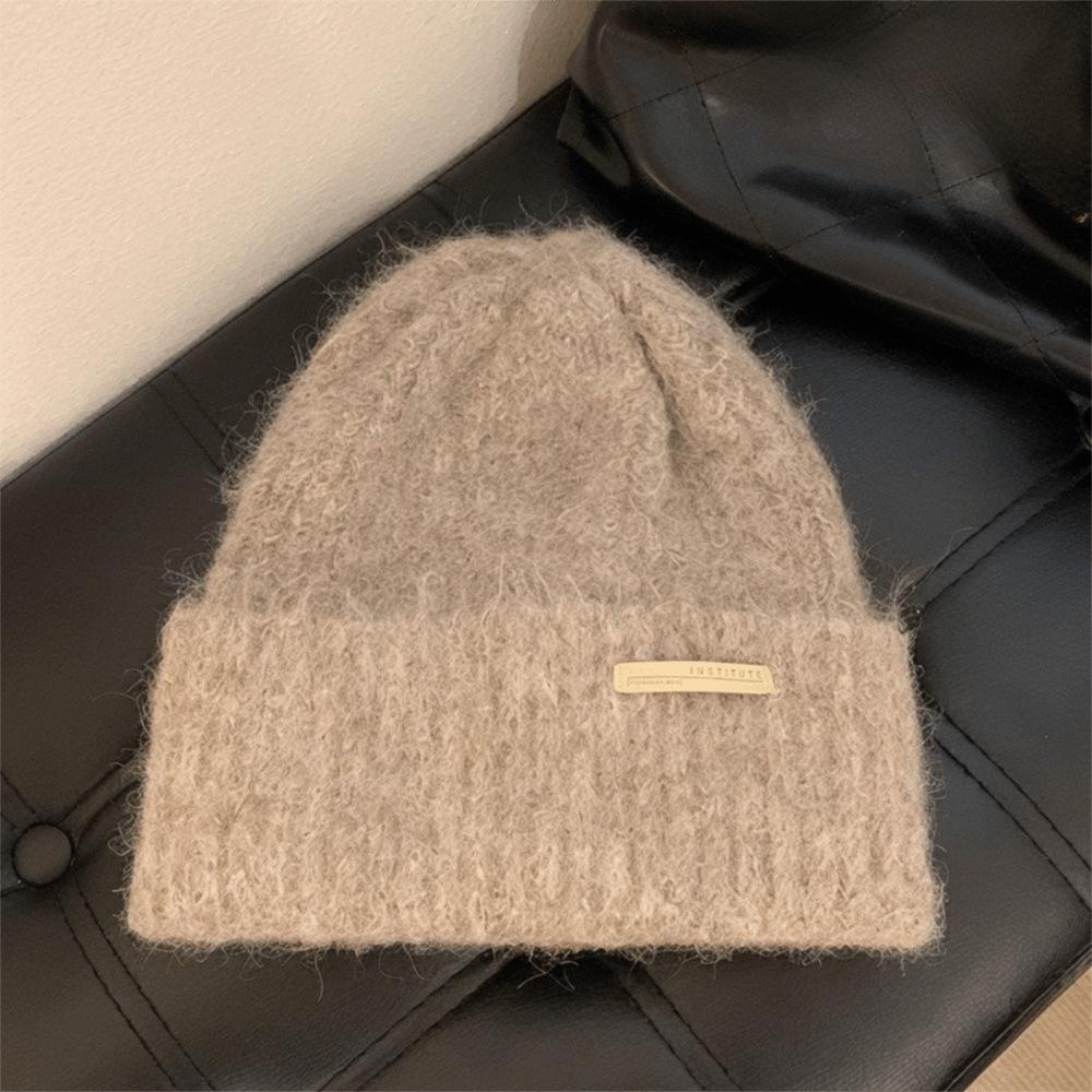 Strickmütze im koreanischen Stil, einfarbig, randlose Beanie-Mütze, Plüsch-Wollmütze, Winter, Herbst