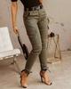New European & American Women's Low-Waist Jogger Pants - Solid Color, Buttoned, Pocket, Skinny Fit