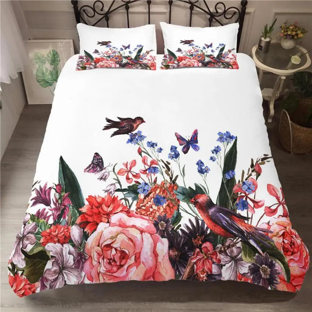 

Цветочный пододеяльник, комплект постельного белья, белый узор с бабочками и цветами, фантазийный фиолетовый фон, комплект постельного белья с цветочной тематикой, королевский размер, пододеяльник 70x133cm