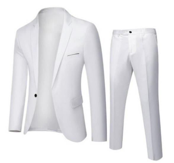 Men’s Korean Style Slim Fit Blazer Two-Piece Suit - Formal Wedding & Business Wear