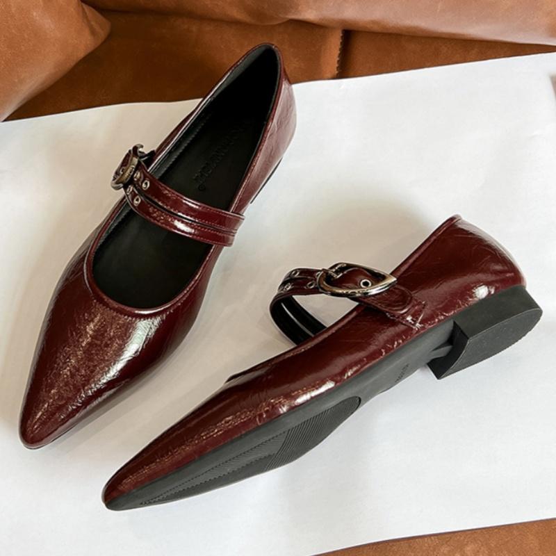 

Fashion Designer Women Flat Shoes 2025 Spring New Retro Pointed Toe Women Shoes Elegant Temperament Comfy Buckle Women Flat Shoes 35 красный