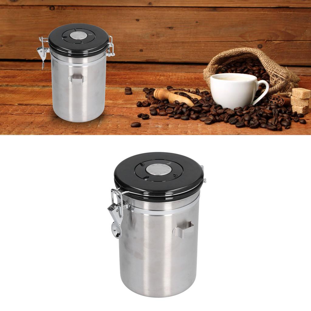 Stainless Steel Coffee Canisters with Calendar Wheel Exhaustable Coffee Jar for Home Coffee Shop