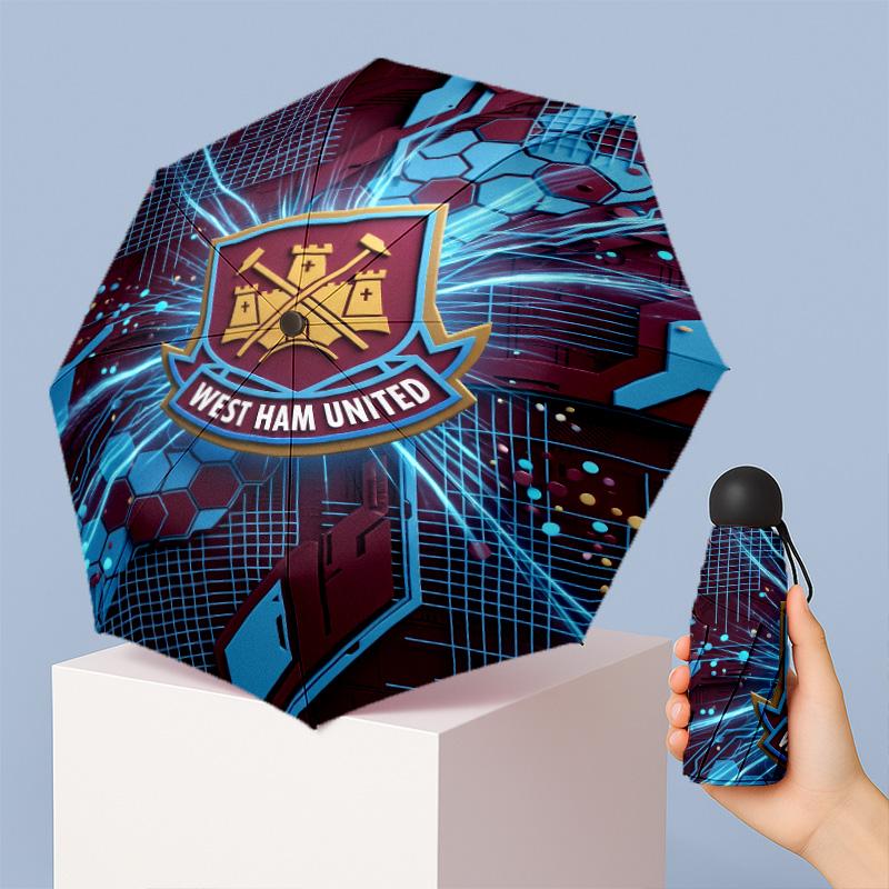 Ombrello Pieghevole Compatto West Ham United Modello Calcio Stampato Mini 5 Pieghe 8 Stecche Antivento Impermeabile Leggero Portatile