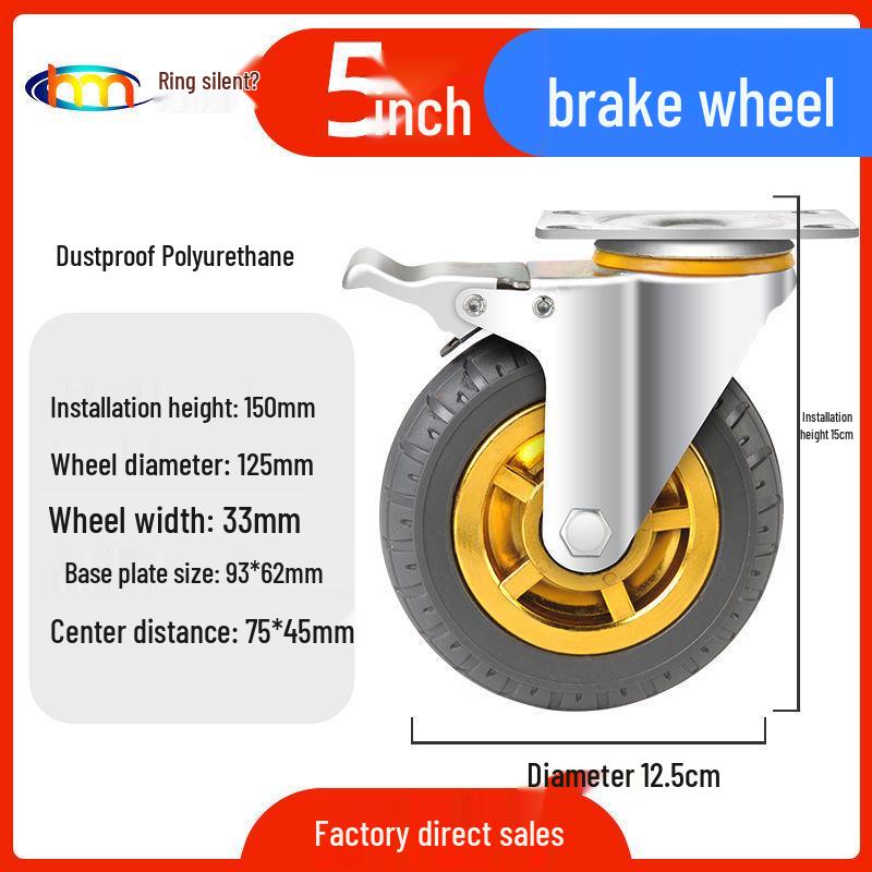 Schwerlast-Gummi-Lenkrollen mit Bremse - Doppelt gelagert, Größen 3/4/5 Zoll