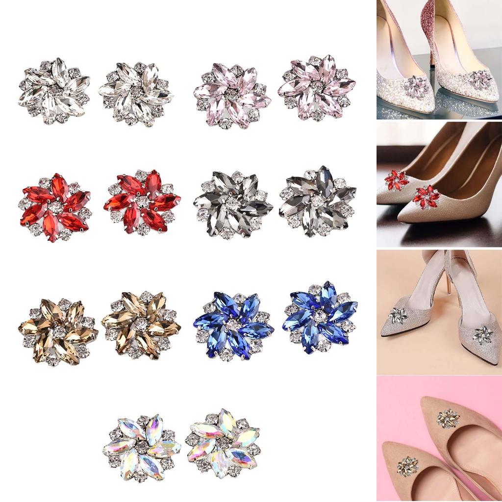 2Pcs Elegant Rhinestone Shoe Clips Shoes Jewelry Decoration Wedding Diamond Removable for Hats DIY Craft Accessories Dress Party