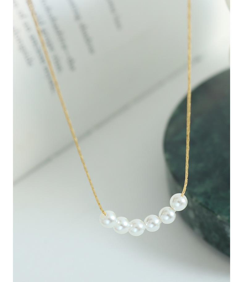 Niche Design Imitation Pearl Pendant Necklace - Gold-Plated Titanium Steel with Dangle Square Chain